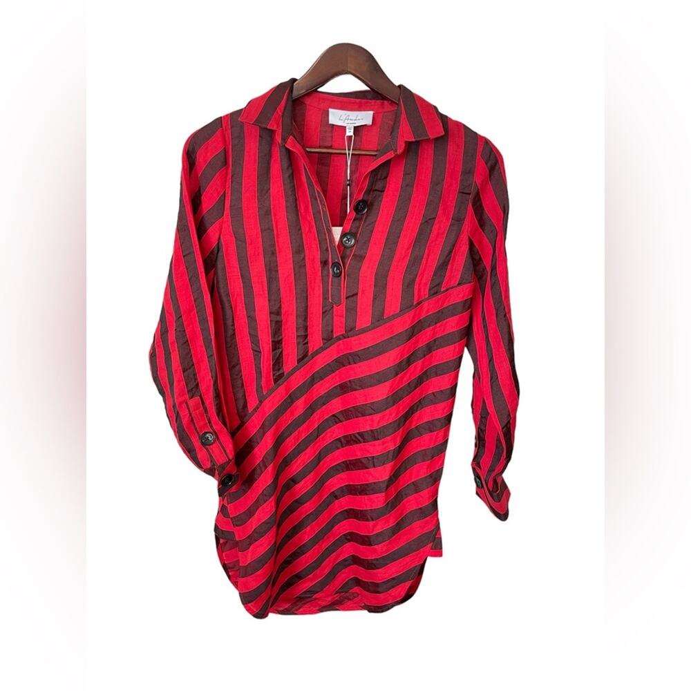 L’ACADEMIE NWT The Laramie Mini Dress Linen Red & Black Striped Size XXS Revolve - Picture 2 of 13